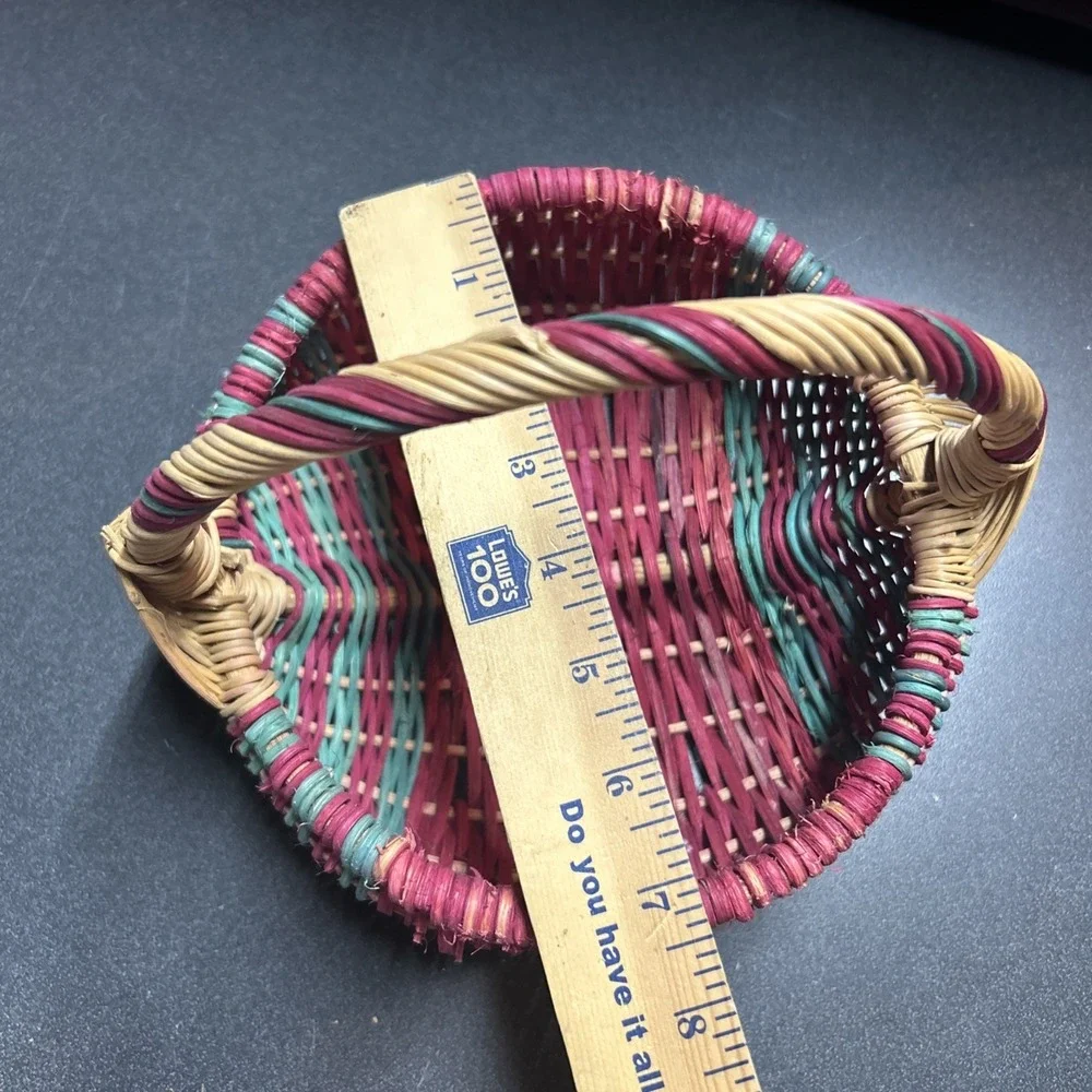 Vintage Colorful Fruit Basket Woven W Handle Decor